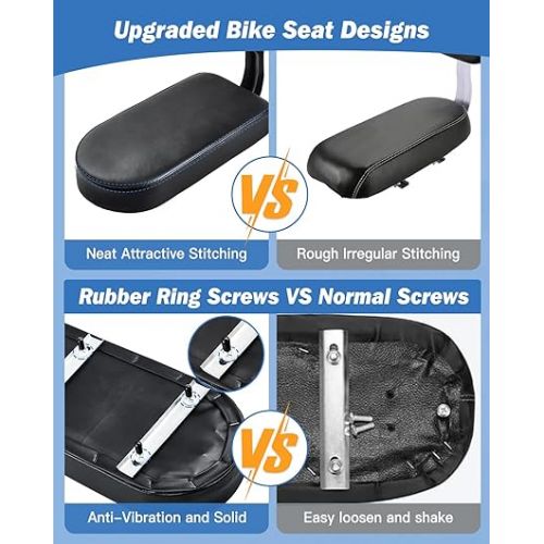  Zacro Kids Bike Seat Set, Comfort Bike Seat with Backrest, Wide Child Bicycle Rear Seat Cushion Back Safety Armrest Handrail Feet Pedals, Children Bicycle Back Seat for Over 5 Years Old