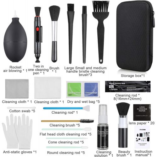  Zacro 18-in-1 Professional Camera Cleaning Kit for Most DSLR Cameras (Canon, Nikon,Sony), with Air Blower/Cleaning Pen/Detergent/Cleaning Cloth/Lens Brush/Carry Case
