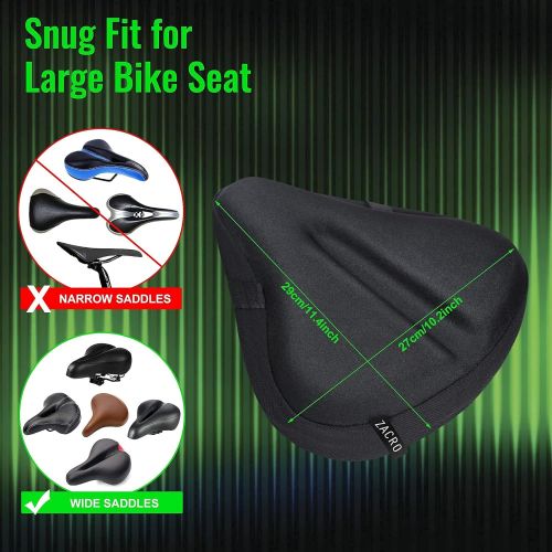  Zacro Large Gel Bike Seat Cover - Wide Padded Bicycle Seat Cover-Exercise Bike Seat Cushion for Women Men Comfort Compatible with Peloton, Cruiser, Stationary Bike-Water&Dust Resis