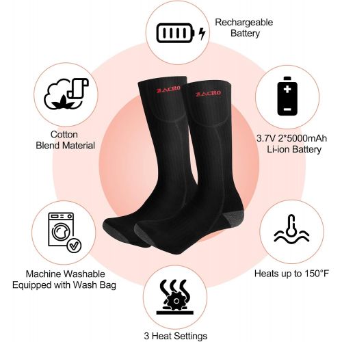  Heated Socks for Men & Women- Zacro 5000 mAh Battery Powered Electric Socks with Wash Bag, Battery Thermal Foot Warmer, Rechargeable Heating Socks for Hunting, Skiing, Hiking