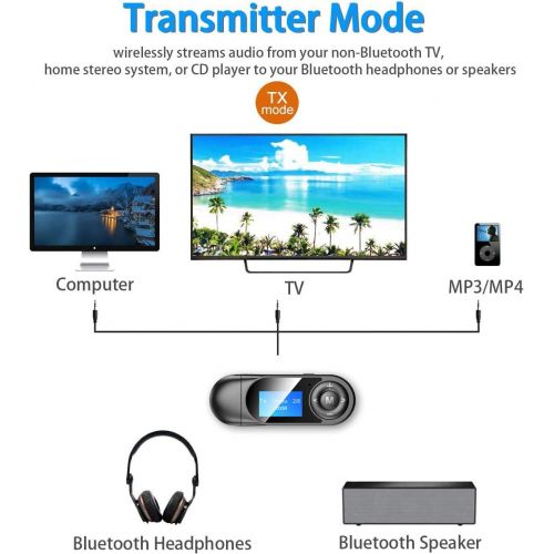  [아마존베스트]Zadmory Bluetooth 5.0 Transmitter and Receiver with LCD Display, 2 in 1 Portable Visualization Bluetooth Adapter, 3.5MM Wireless Bluetooth Adapter for PC,TV,Wired Speaker,Headphones and Ca