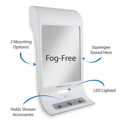 Zadro Fogless LED Lighted Shower Mirror for Fog Free Shaving with Secure Hold Mounting, White, (ZW20TW)