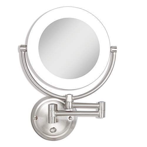  Zadro Surround Lighted Dimmable Sunlight 10X/1X Magnification Wall Mount Bathroom Makeup Grooming Mirror with 10.5 Extendable Arm (Hardwire Only), Satin Nickel