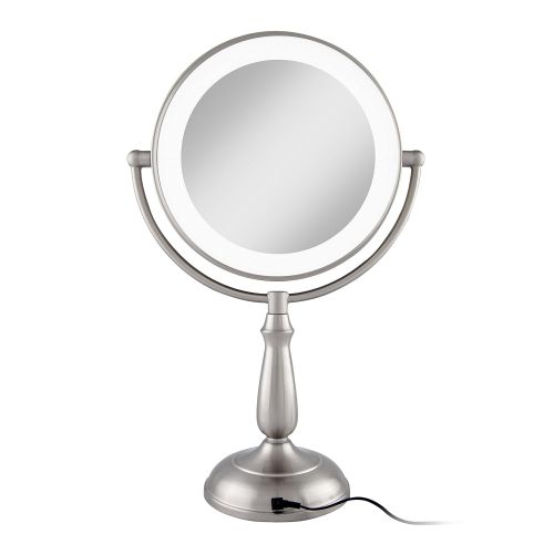  Zadro Satin Nickel Dual Sided Led Lighted Dimmable Touch Vanity Mirror, 12X / 1X Magnification