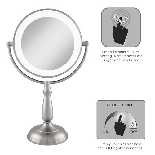  Zadro Satin Nickel Dual Sided Led Lighted Dimmable Touch Vanity Mirror, 12X / 1X Magnification