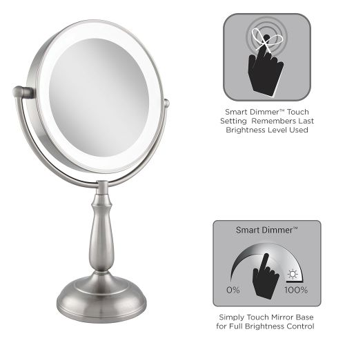  Zadro Satin Nickel Dual Sided Led Lighted Dimmable Touch Vanity Mirror, 12X / 1X Magnification