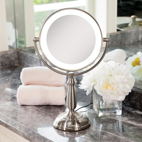  Zadro Satin Nickel Dual Sided Led Lighted Dimmable Touch Vanity Mirror, 12X / 1X Magnification