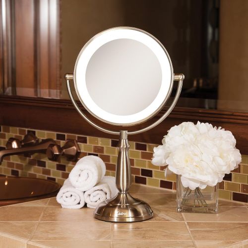  Zadro Satin Nickel Dual Sided Led Lighted Dimmable Touch Vanity Mirror, 12X / 1X Magnification