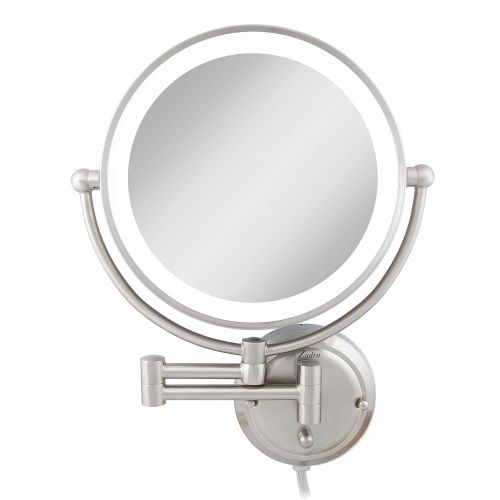  Zadro Extra Large Premium Glamour Dual-Sided 5X/1X Magnification Wall Mount 12-inch Dimmable Bathroom Makeup Mirror, Satin Nickel