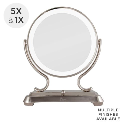 [아마존베스트]Zadro Polished Nickel Surround Light Dual Sided Glamour Vanity Mirror, 5X / 1X Magnification