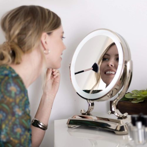  [아마존베스트]Zadro Polished Nickel Surround Light Dual Sided Glamour Vanity Mirror, 5X / 1X Magnification