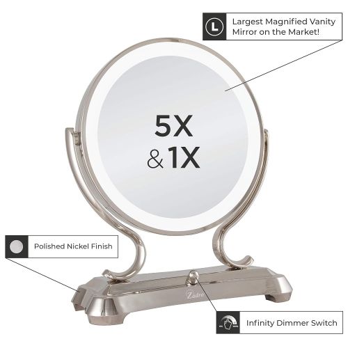  Zadro Polished Nickel Surround Light Dual Sided Glamour Vanity Mirror, 5X / 1X Magnification