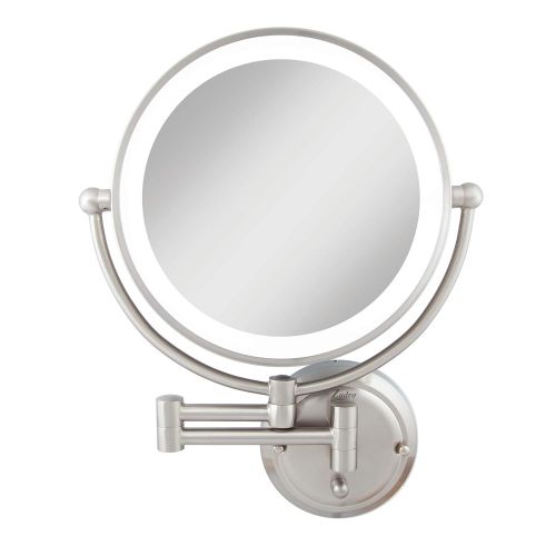  Zadro 5X Flurescent Surround Glamour Mirror Round Double Sided Dual Arm Hard Wire Ready, Satin Nickel, 14 inches