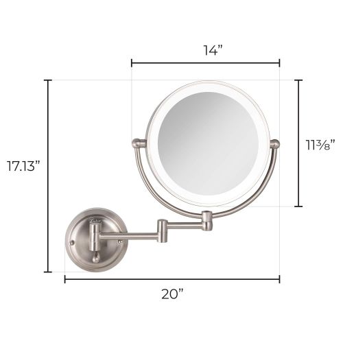  Zadro 5X Flurescent Surround Glamour Mirror Round Double Sided Dual Arm Hard Wire Ready, Satin Nickel, 14 inches