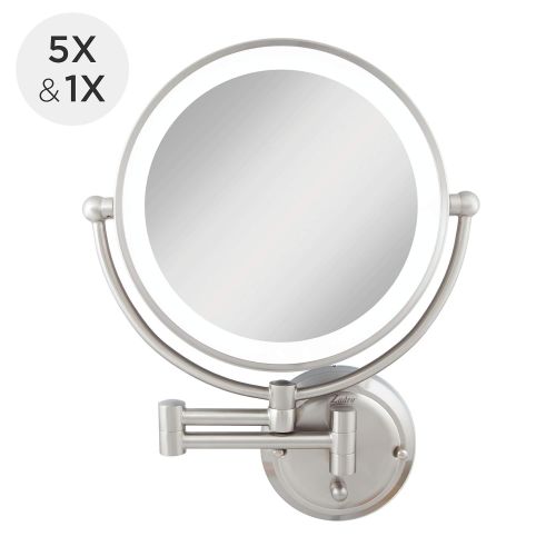  Zadro 5X Flurescent Surround Glamour Mirror Round Double Sided Dual Arm Hard Wire Ready, Satin Nickel, 14 inches