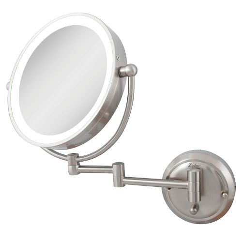  Zadro 5X Flurescent Surround Glamour Mirror Round Double Sided Dual Arm Hard Wire Ready, Satin Nickel, 14 inches