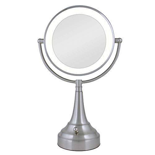  Zadro 10x Mag Next Generation LED Cordless Double Sided Round Vanity Mirror, 11-Inch, Satin Nickel Finish