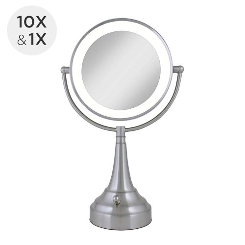  Zadro 10x Mag Next Generation LED Cordless Double Sided Round Vanity Mirror, 11-Inch, Satin Nickel Finish