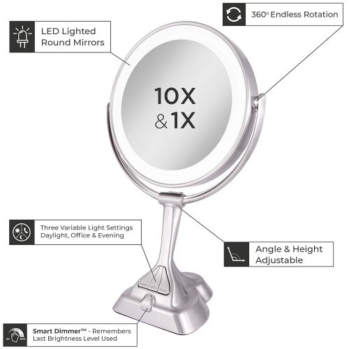  Zadro LED Light Dimmable Dual-Sided Vanity Mirror, Satin Nickel