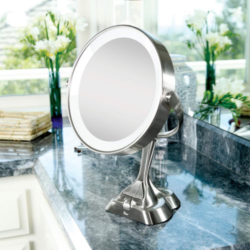  Zadro LED Light Dimmable Dual-Sided Vanity Mirror, Satin Nickel