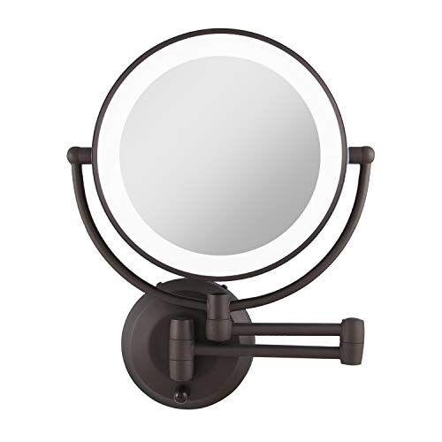  Zadro 10X1X Magnification Cordless LED Lighted Dual Sided Wall Mirror, 7-12 Inch, Oil-Rubbed Bronze