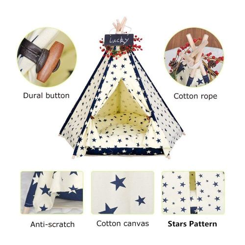  Zaihe Pet Teepee Dog & Cat Bed - Portable Dog Tents & Pet Houses with Cushion & Blackboard