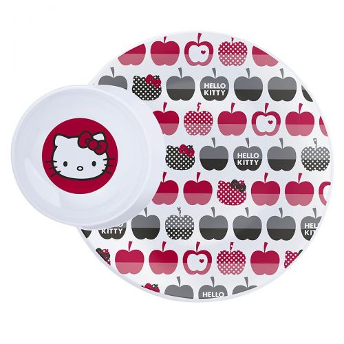  Zak! Hello Kitty (3 Pack) Divided 2-Section Plate With Bowl Kids Tableware Melamine Dishes