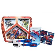 Zak Marvel Comics Spider Man Kids 4pc Mealtime Set! Divided Plate, Tumbler Cup, Fork & Spoon! BPA-free! Plus Bonus Spiderman Character Stickers!