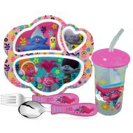 Zak Designs Girls Trolls Dinnerware Set! Includes Sectioned Plate, Fork, Spoon & Tumbler Cup! Featuring Poppy, DJ Suki, Branch & Guy Diamond! BPA Free, 4pc Set!