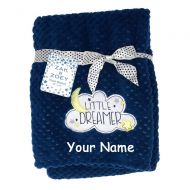 Zak & Zoey Personalized Little Dreamer Moon and Stars Blue Plush Blanket for Baby Boy or Girl with Custom Name - 40 Inches