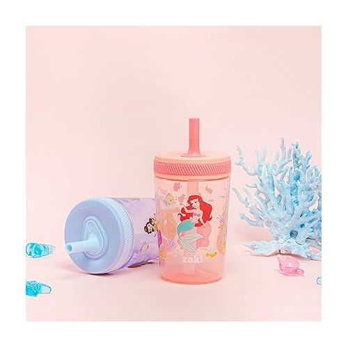  Zak Designs Disney Princess Kelso Toddler Cups For Travel or Home, 15oz 2-Pack Plastic Sippy Cups, Leak-Proof For Kids (Ariel, Aurora, Belle, Cinderella, Jasmine, Mulan, Rapunzel, Tiana)