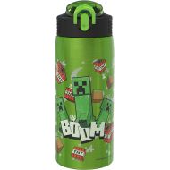 Zak Designs Minecraft Water Bottle for Travel and At Home, 19 oz Vacuum Insulated Stainless Steel with Locking Spout Cover, Built-In Carrying Loop, Leak-Proof Design (Creeper)
