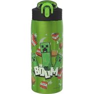 Zak Designs Minecraft Water Bottle for Travel and At Home, 19 oz Vacuum Insulated Stainless Steel with Locking Spout Cover, Built-In Carrying Loop, Leak-Proof Design (Creeper)