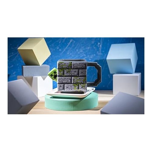  Zak Designs Minecraft Ceramic Sculpted Mug and Plate Set for Coffee, Tea, Breakfast or Dessert, 3D Character Collectible Keepsake (2-Piece, Non BPA, Creeper)