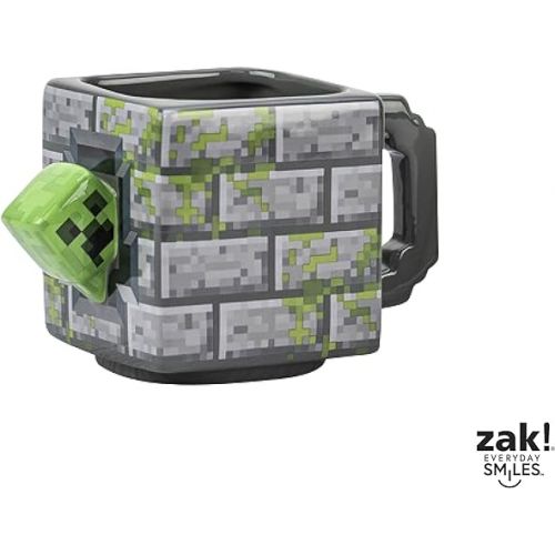  Zak Designs Minecraft Ceramic Sculpted Mug and Plate Set for Coffee, Tea, Breakfast or Dessert, 3D Character Collectible Keepsake (2-Piece, Non BPA, Creeper)
