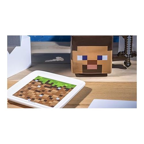  Zak Designs Minecraft Ceramic Sculpted Mug and Plate Set for Coffee, Tea, Breakfast or Dessert, 3D Character Collectible Keepsake (2-Piece, Non BPA, Steve)