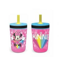 Zak Designs Disney Kelso Tumbler 15 oz Set (Minnie Mouse) Leak-Proof Screw-On Lid with Straw, Made of Durable Plastic and Silicone, Perfect Bundle for Toddlers, Kids
