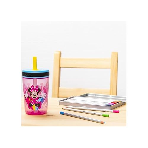  Zak Designs Disney Kelso Tumbler 15 oz Set (Minnie Mouse) Leak-Proof Screw-On Lid with Straw, Made of Durable Plastic and Silicone, Perfect Bundle for Toddlers, Kids