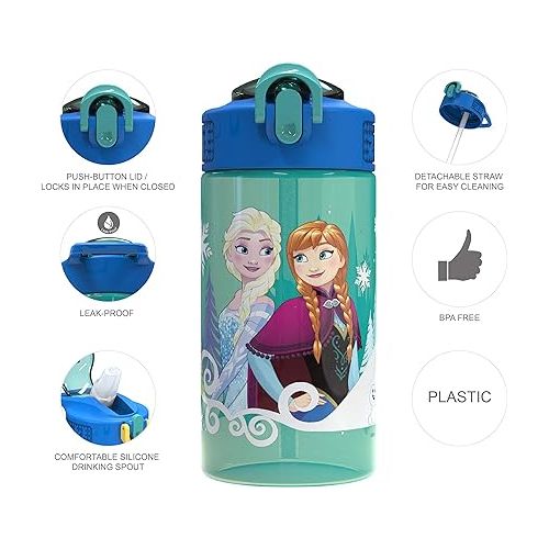  Zak Designs Disney Frozen 16 ounce Water Bottle, Anna & Elsa