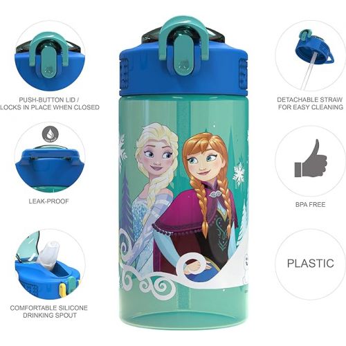  Zak Designs Disney Frozen 16 ounce Water Bottle, Anna & Elsa