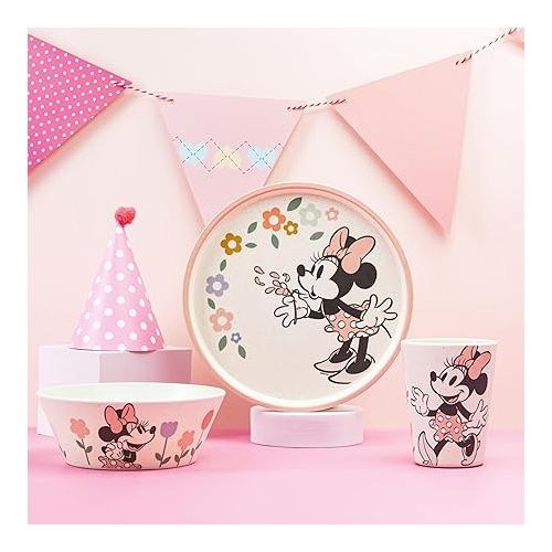  Zak Designs Disney Kids Dinnerware Set 3 Pieces, Durable and Sustainable Melamine Bamboo Plate, Bowl, and Tumbler are Perfect For Dinner Time With Family (Minnie Mouse)