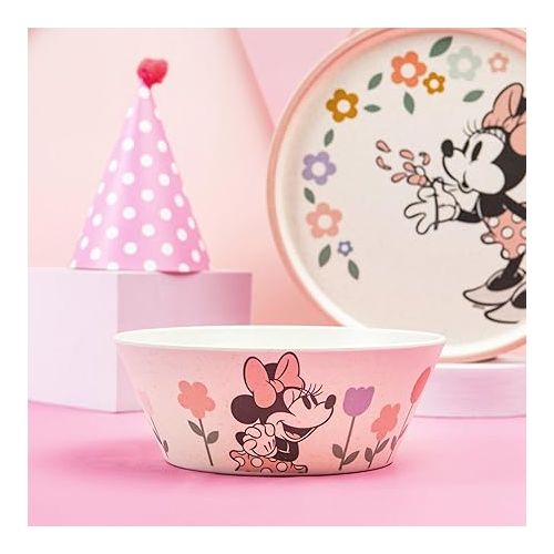  Zak Designs Disney Kids Dinnerware Set 3 Pieces, Durable and Sustainable Melamine Bamboo Plate, Bowl, and Tumbler are Perfect For Dinner Time With Family (Minnie Mouse)