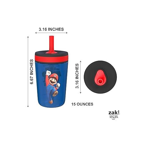  Zak Designs The Super Mario Bros. Movie Kelso Toddler Cups For Travel or At Home, 15oz 2-Pack Durable Plastic Sippy Cups With Leak-Proof Design is Perfect For Kids (Mario & Luigi)