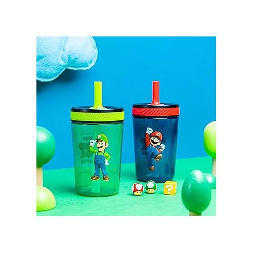  Zak Designs The Super Mario Bros. Movie Kelso Toddler Cups For Travel or At Home, 15oz 2-Pack Durable Plastic Sippy Cups With Leak-Proof Design is Perfect For Kids (Mario & Luigi)