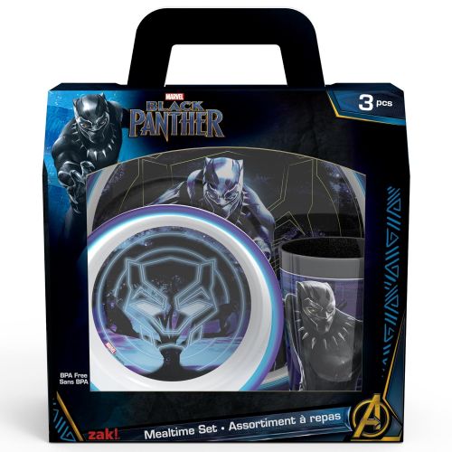  Zak Designs Marvel Comics Kids Dinnerware Set Made of Durable Melamine with Fun Character Surface, Include Plate, Bowl and Tumbler Tableware is Perfect for Kids (Black Panther, 3 P