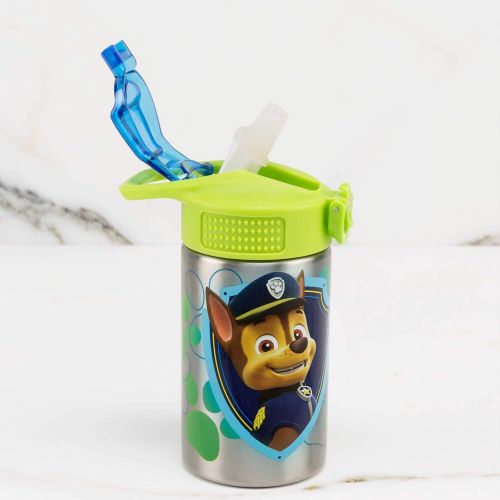  Zak Designs Paw Patrol 15.5oz Stainless Steel Kids Water Bottle with Flip-up Straw Spout - BPA Free Durable Design, Paw Patrol Boy SS