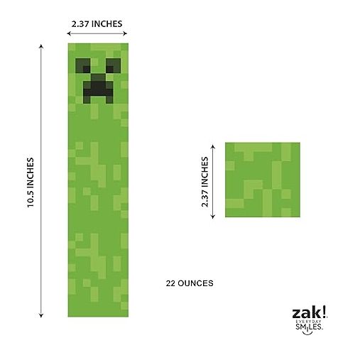  zak! Square Water Bottle, Minecraft Creeper - 22 oz - Durable, BPA-Free Plastic - Dishwasher Safe