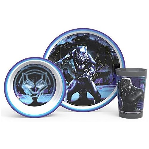  [아마존베스트]Zak Designs Marvel Comics Kids Dinnerware Set Includes Plate, Bowl, and Tumbler, Made of Durable Material and Perfect for Kids (Black Panther, 3 Piece Set, BPA-Free)