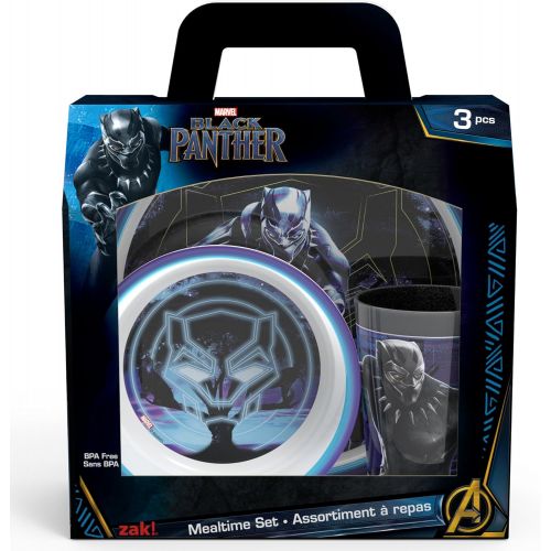  [아마존베스트]Zak Designs Marvel Comics Kids Dinnerware Set Includes Plate, Bowl, and Tumbler, Made of Durable Material and Perfect for Kids (Black Panther, 3 Piece Set, BPA-Free)