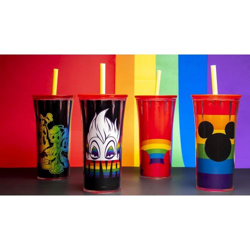  Zak Designs Disney Halloween Rainbow Collection Double Wall Insulated Plastic Tumbler for Cold Drinks, Travel Cup with Splash Proof Lid and Straw Made with Durable Materials (Ursul